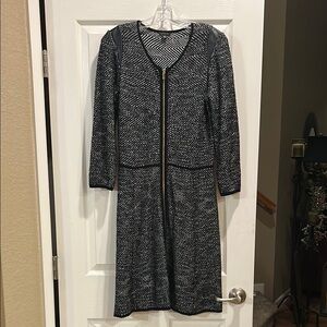 Ann Taylor Navy and White Patterned Long Sleeve Dress